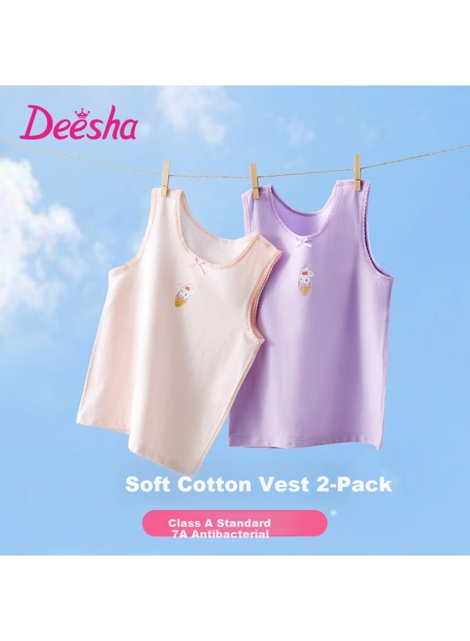 Deesha 7a Antibacterial Two-piece Set Spring Summer Girls Cotton Spandex Sweet Camisole Pajamas - Image 1