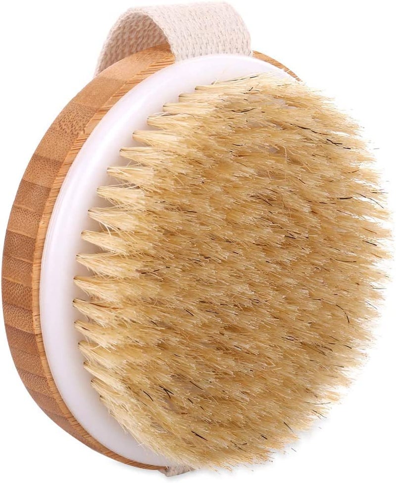 KWEL Wooden Bath Brush for Dry brushing  Wet and Dry Bath Brush for Cellulite and Lymphatic Suitable for all Skin Types Round Pack of 1 - Image 1