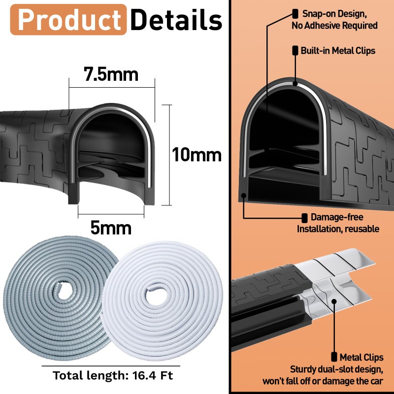 ecocstm Car Door Edge Guards, 16.4Ft(5m) Car Accessories Door Protector Edge Guards Rubber Seal, Doors Edge Trim U Shape Edge Guards for Cars Trucks Suvs (Black) - Image 2