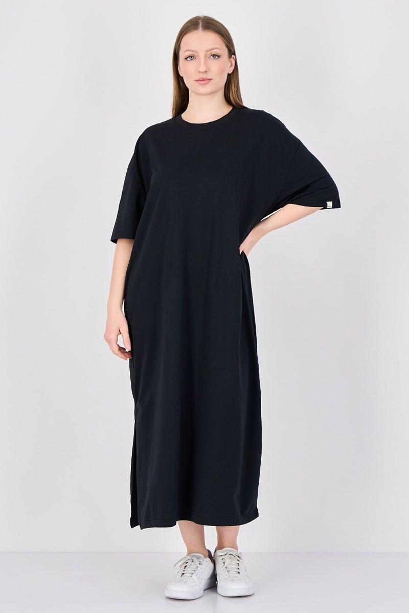 Fudo Comforts By Fudo Women Solid Midi Dress, Black - Image 1