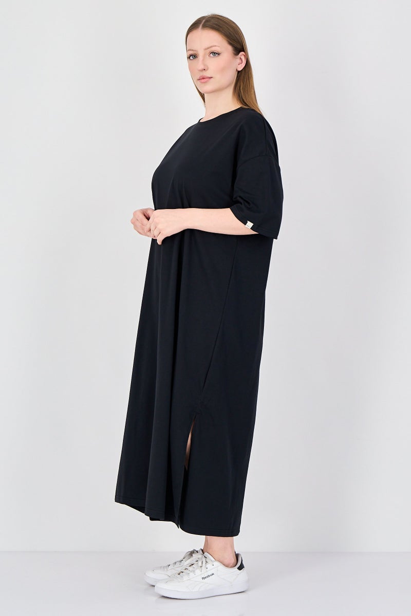 Fudo Comforts By Fudo Women Solid Midi Dress, Black - Image 2