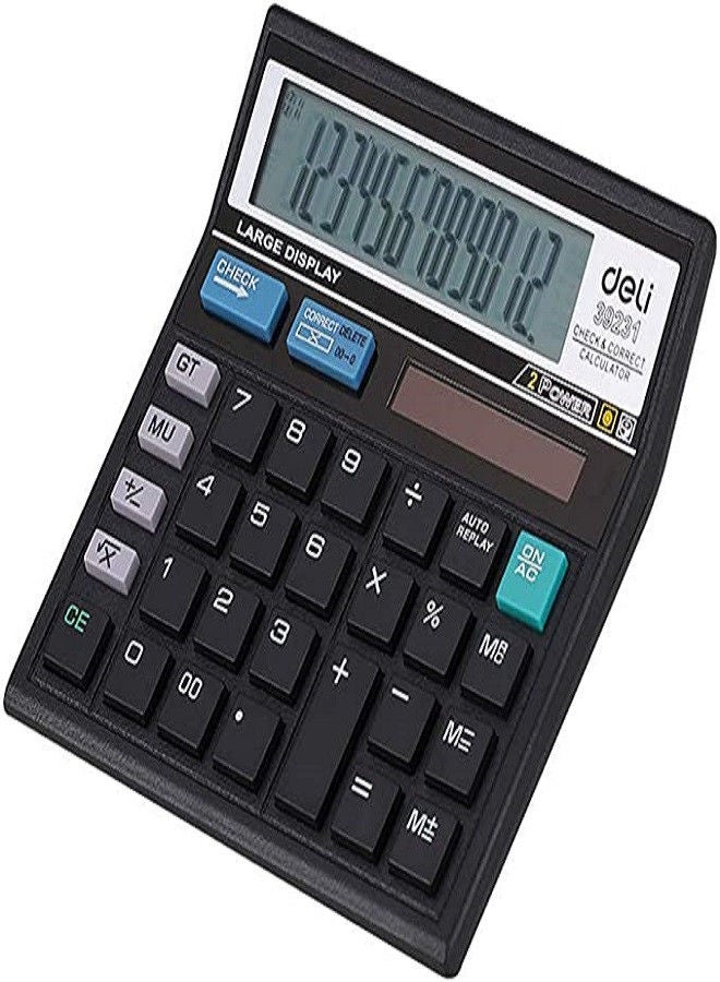 Deli DUAL POWER PLASTIC CALCULATOR 12 DIGITS (120 STEPS CHECK) - Image 2