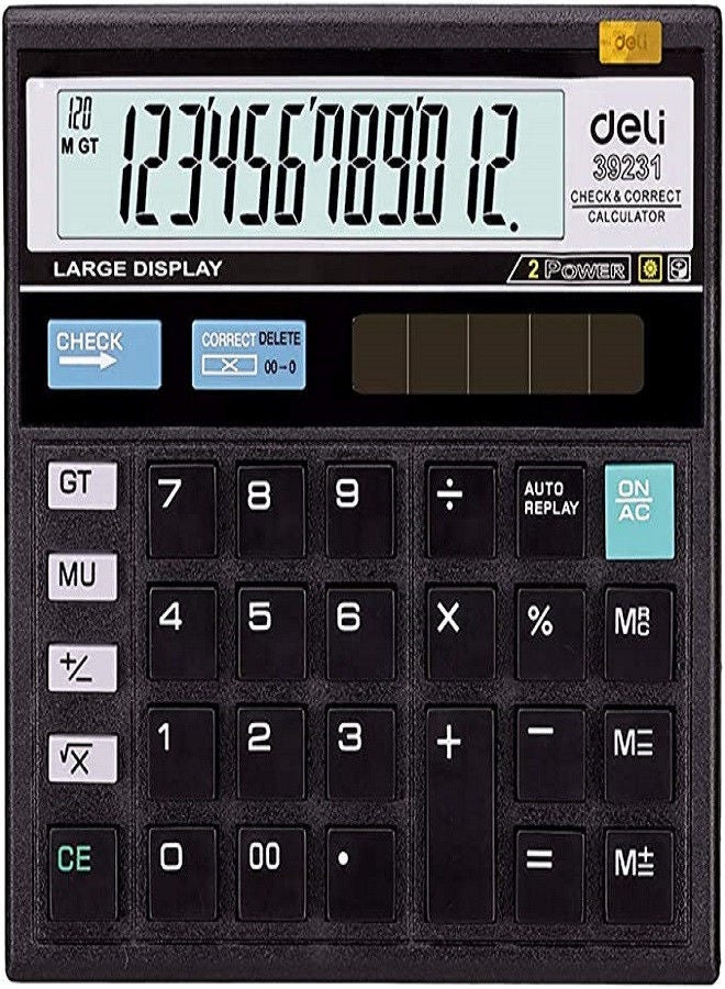 Deli DUAL POWER PLASTIC CALCULATOR 12 DIGITS (120 STEPS CHECK) - Image 1