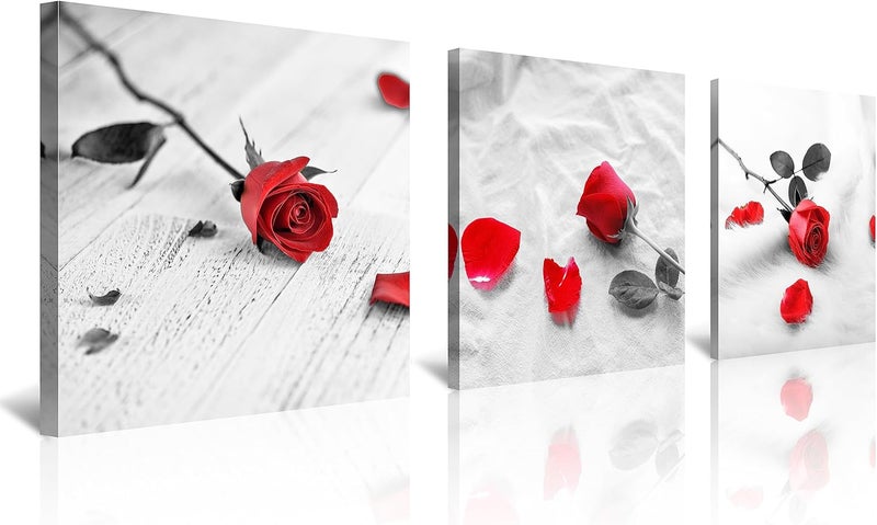 NAN Wind 3 Pcs Red Rose Canvas Art - Image 1