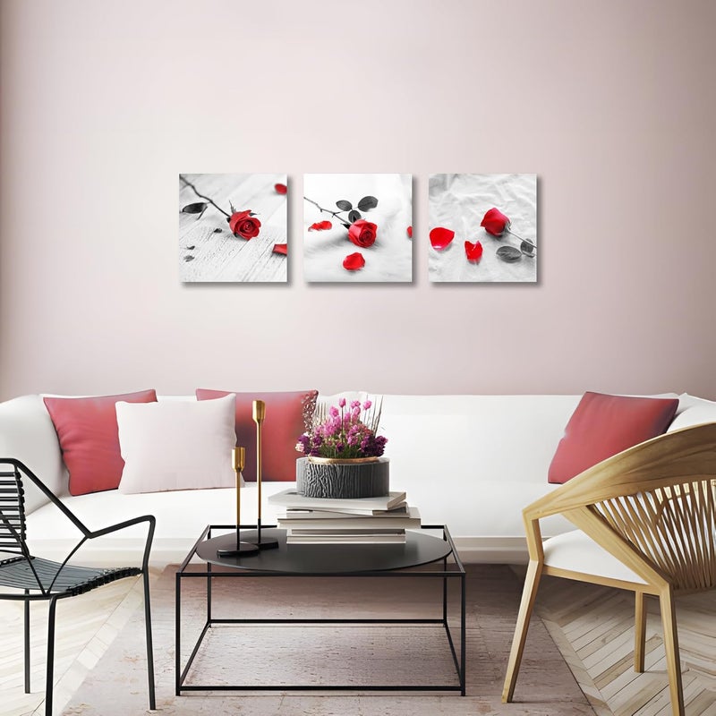 NAN Wind 3 Pcs Red Rose Canvas Art - Image 5