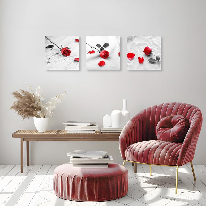 NAN Wind 3 Pcs Red Rose Canvas Art - Image 3