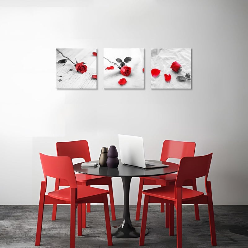 NAN Wind 3 Pcs Red Rose Canvas Art - Image 4