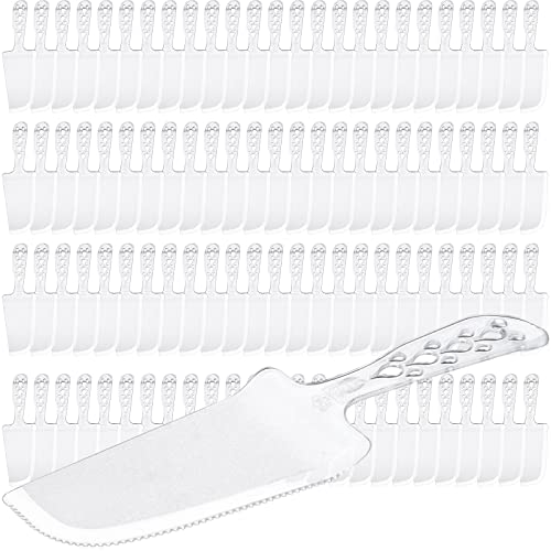 Oppaxf 100 PCS Disposable Plastic Cake Cutter and Server 8x2.3 In Clear Cake Plastic Server Cutter Plastic Cake Server Cutting for Pie Tart Cake Pizza Pastry Baking Cutter Holder Transfer for Kitchen Wedding - Image 1