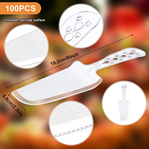 Oppaxf 100 PCS Disposable Plastic Cake Cutter and Server 8x2.3 In Clear Cake Plastic Server Cutter Plastic Cake Server Cutting for Pie Tart Cake Pizza Pastry Baking Cutter Holder Transfer for Kitchen Wedding - Image 2