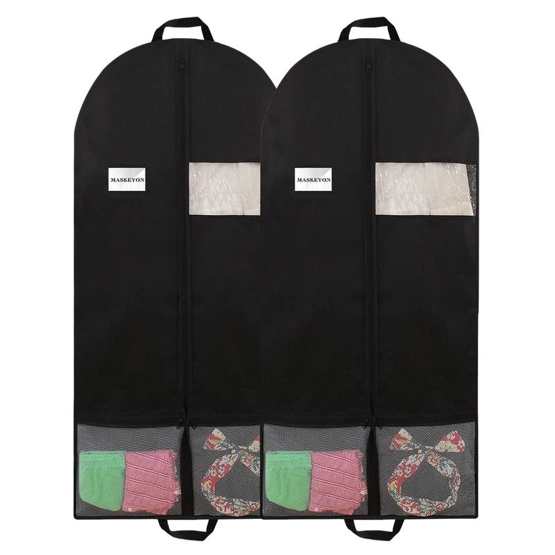 MASKEYON 51 Garment Bags with Zipper Pocket for Dance CostumeWedding GownSuitFursGarment Bags for Travel and StoragePack of 2Black