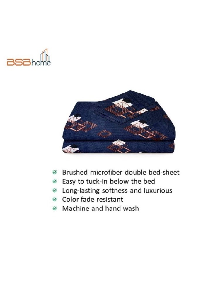 BSB HOME Premium Glace Cotton 180 TC King Fitted Bedsheet Set  with 2 Pillow Covers 183x198 +25  Cms – Blue  - Image 5