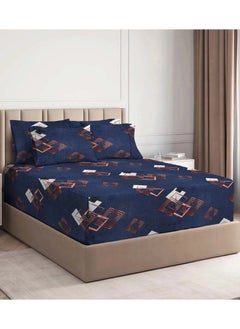 BSB HOME Premium Glace Cotton 180 TC King Fitted Bedsheet Set  with 2 Pillow Covers 183x198 +25  Cms – Blue  - Image 1