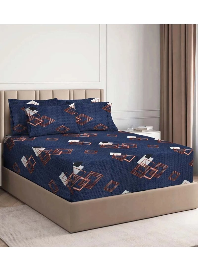 BSB HOME Premium Glace Cotton 180 TC King Fitted Bedsheet Set  with 2 Pillow Covers 183x198 +25  Cms – Blue  - Image 1