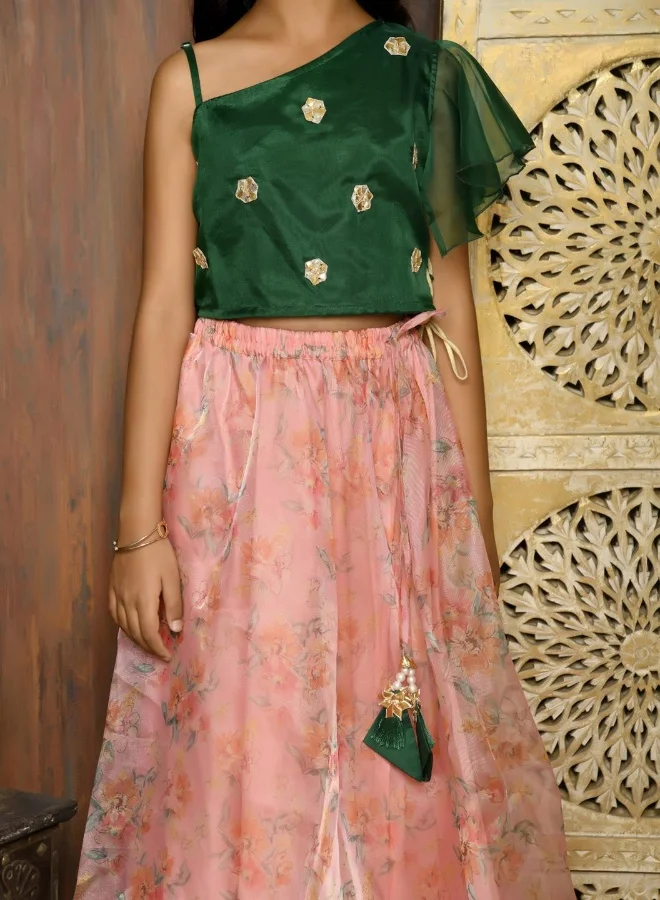 LILPICKS One Shoulder Choli with Floral Lehenga Set