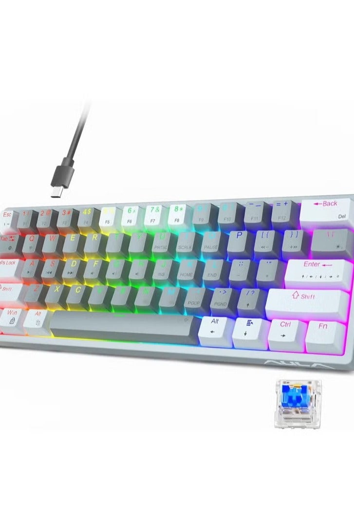 60% Wired Mechanical Gaming Keyboard – Blue Switches, 29 RGB Backlit Modes, Full LED Lighting, Compact Mini Keyboard for PC/Mac/Laptop/Windows