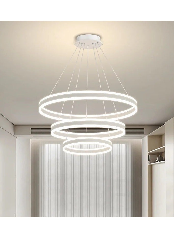 FAMI LIGHTS Modern 3 Rings LED Circle Pendant Chandeliers Dimmable with Remote Control 3 Color Hanging light Adjustable for Living room Bedroom Kitchen Dining Office (White, 60cm 40cm 20cm) - Image 1