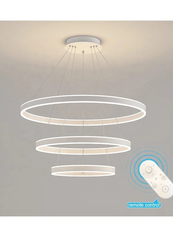 FAMI LIGHTS Modern 3 Rings LED Circle Pendant Chandeliers Dimmable with Remote Control 3 Color Hanging light Adjustable for Living room Bedroom Kitchen Dining Office (White, 60cm 40cm 20cm) - Image 2