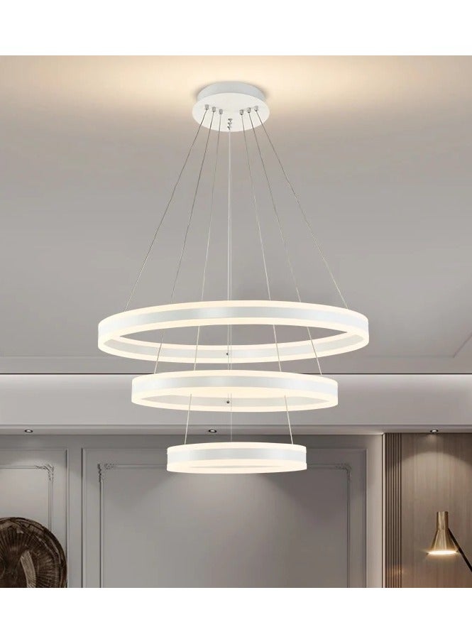 FAMI LIGHTS Modern 3 Rings LED Circle Pendant Chandeliers Dimmable with Remote Control 3 Color Hanging light Adjustable for Living room Bedroom Kitchen Dining Office (White, 60cm 40cm 20cm) - Image 3