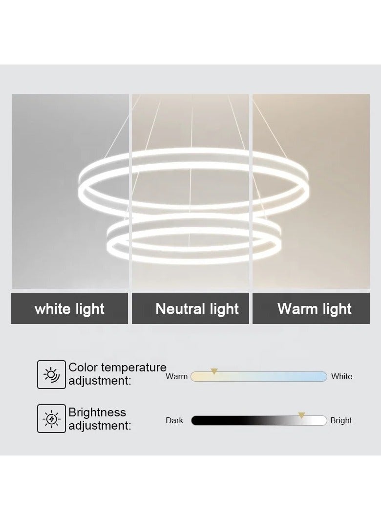 FAMI LIGHTS Modern 3 Rings LED Circle Pendant Chandeliers Dimmable with Remote Control 3 Color Hanging light Adjustable for Living room Bedroom Kitchen Dining Office (White, 60cm 40cm 20cm) - Image 4