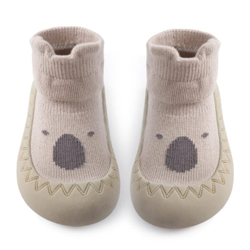 Exemaba Exemaba Toddler Sock Shoes Cute Baby Slippers First Walking Shoes Baby Shoe Soft Sole with Grips for Boys Girls, Khaki, 12-18 Months - Image 1