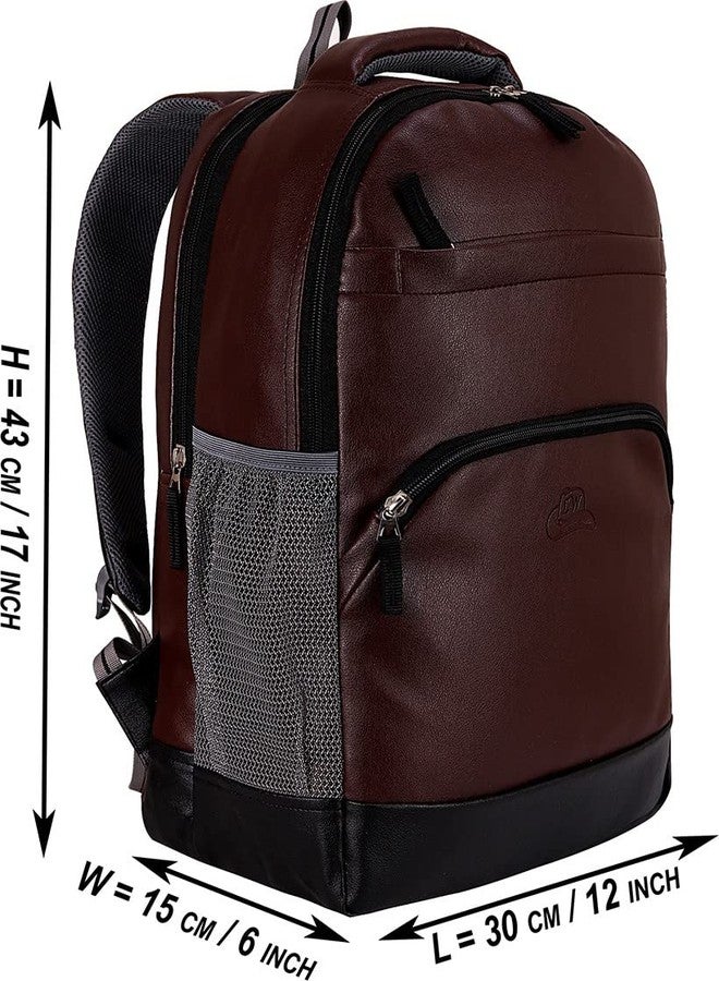 Leather World Laptop Backpack 15.6 inch Vegan Leather Brown Travel Bag for Office Professionals and College Students for Men Women - Image 3