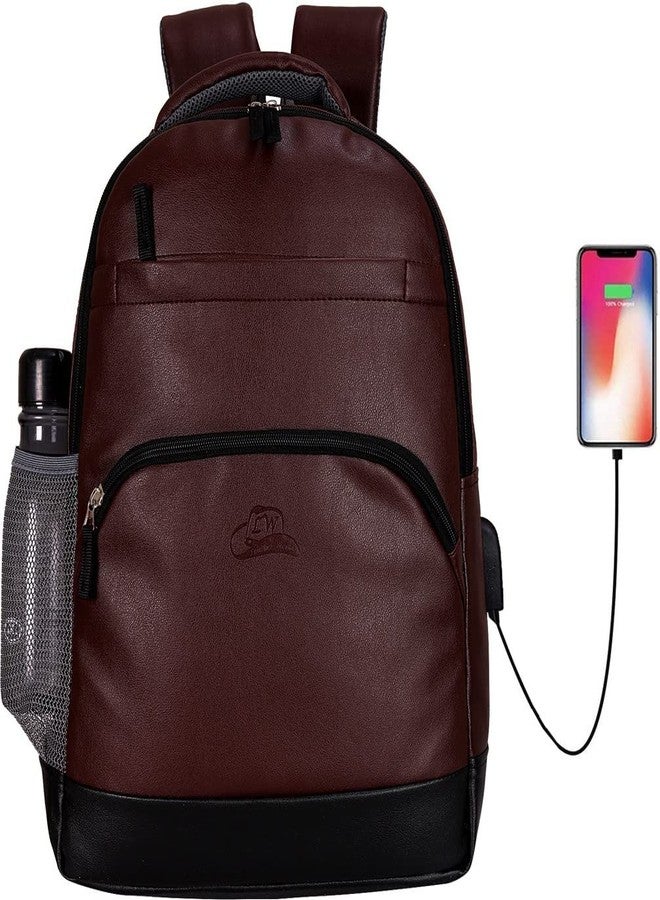 Leather World Laptop Backpack 15.6 inch Vegan Leather Brown Travel Bag for Office Professionals and College Students for Men Women - Image 1