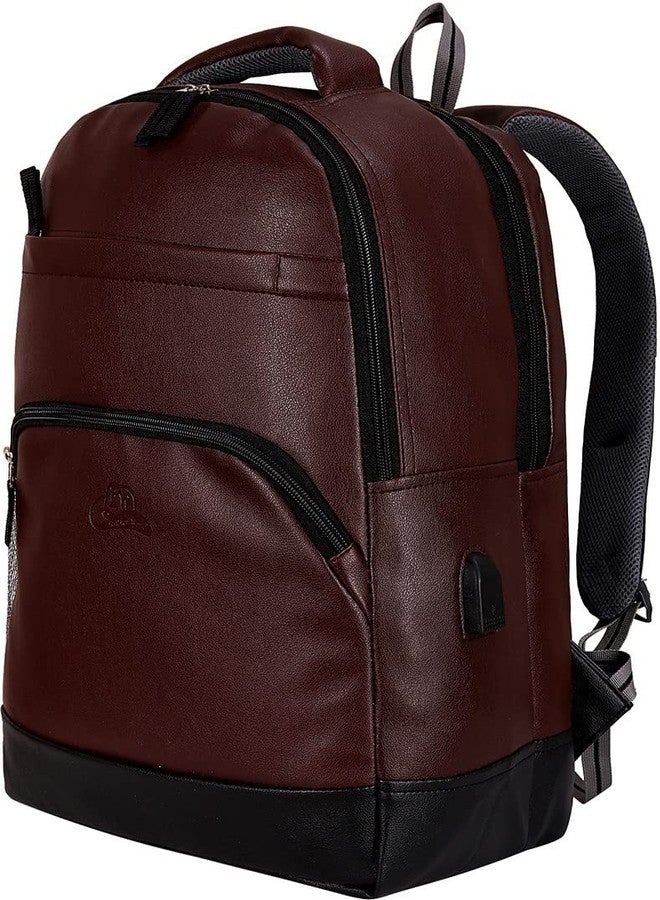 Leather World Laptop Backpack 15.6 inch Vegan Leather Brown Travel Bag for Office Professionals and College Students for Men Women - Image 2