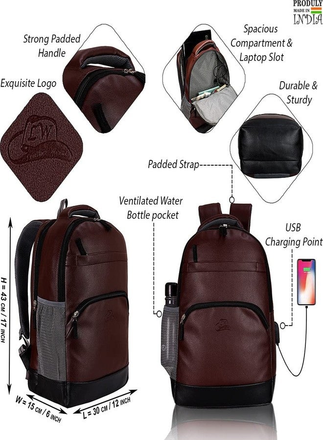 Leather World Laptop Backpack 15.6 inch Vegan Leather Brown Travel Bag for Office Professionals and College Students for Men Women - Image 5