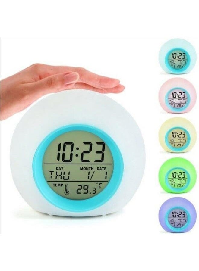 BUBUCAM LED Alarm Clock Digital Kids Alarm Clock Light Temperature Indoor Night Light Bedside Lamp 7 Colors - Image 4