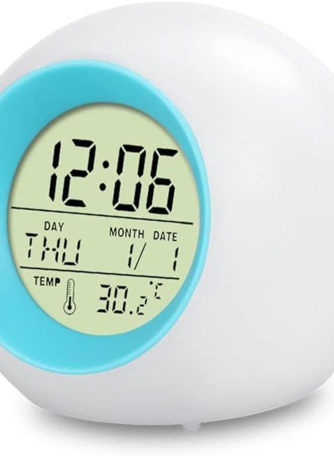 BUBUCAM LED Alarm Clock Digital Kids Alarm Clock Light Temperature Indoor Night Light Bedside Lamp 7 Colors - Image 1
