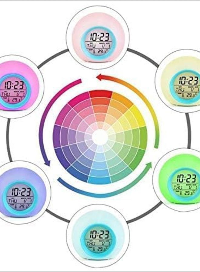 BUBUCAM LED Alarm Clock Digital Kids Alarm Clock Light Temperature Indoor Night Light Bedside Lamp 7 Colors - Image 5