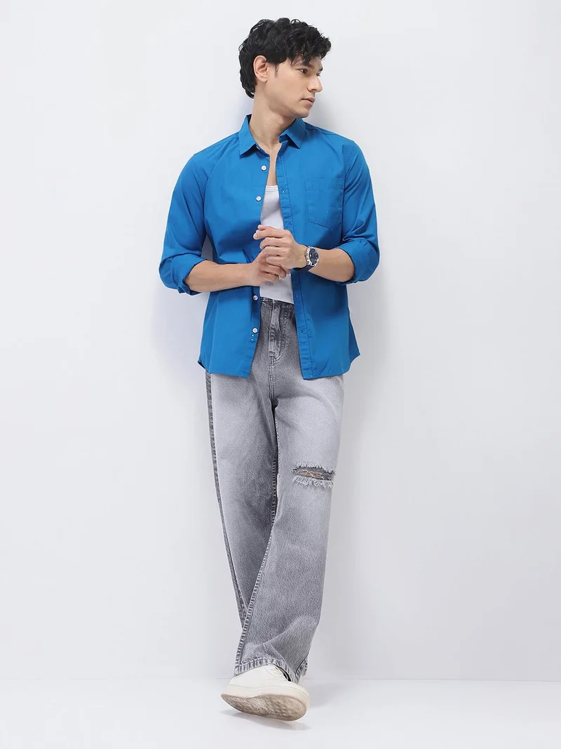 Urbano Fashion  Urbano Fashion Men's Royal Blue Cotton Full Sleeve Regular Fit Casual Solid Shirt  | Best Price UAE