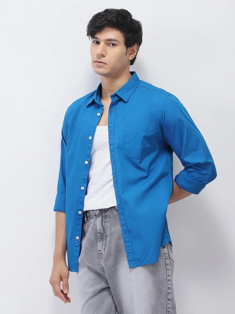 Urbano Fashion  Urbano Fashion Men's Royal Blue Cotton Full Sleeve Regular Fit Casual Solid Shirt  | Best Price UAE