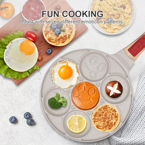 RANX INGST Pancake Pan with Detachable Handle, Non Stick Mini Crepe Pan Induction 7 Holes, Pancake Mold for Kids, Oven Safe - White - Image 3