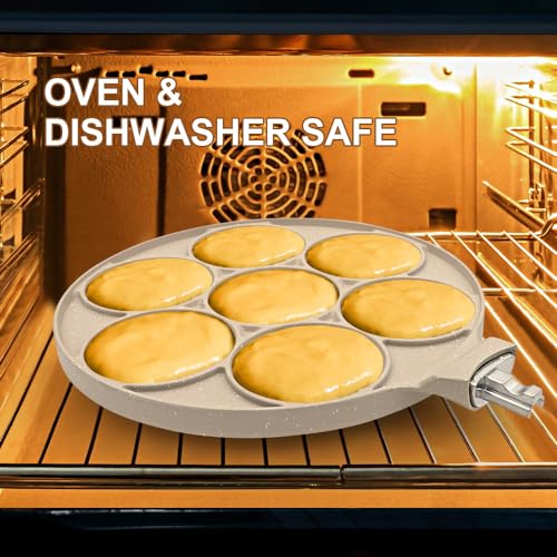 RANX INGST Pancake Pan with Detachable Handle, Non Stick Mini Crepe Pan Induction 7 Holes, Pancake Mold for Kids, Oven Safe - White - Image 5