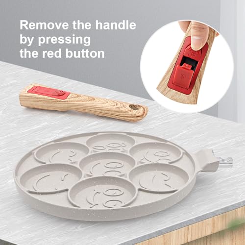 RANX INGST Pancake Pan with Detachable Handle, Non Stick Mini Crepe Pan Induction 7 Holes, Pancake Mold for Kids, Oven Safe - White - Image 2