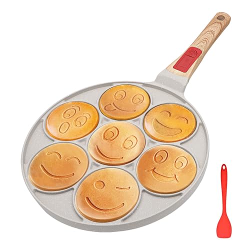 RANX INGST Pancake Pan with Detachable Handle, Non Stick Mini Crepe Pan Induction 7 Holes, Pancake Mold for Kids, Oven Safe - White - Image 1