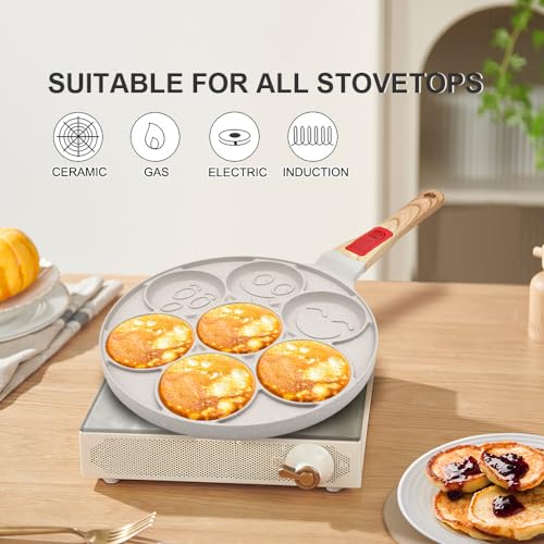 RANX INGST Pancake Pan with Detachable Handle, Non Stick Mini Crepe Pan Induction 7 Holes, Pancake Mold for Kids, Oven Safe - White - Image 4
