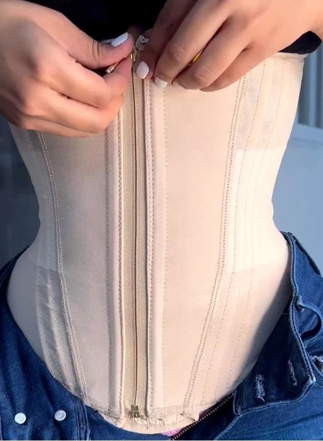 SHAPSHE Waist Trainer for Women Tummy Control Workout Waist Cincher Corset Shapewear Postpartum Body Shaper with Zipper Hook, Tan, S - Image 3