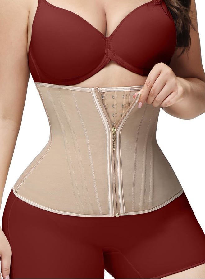 SHAPSHE Waist Trainer for Women Tummy Control Workout Waist Cincher Corset Shapewear Postpartum Body Shaper with Zipper Hook, Tan, S - Image 1