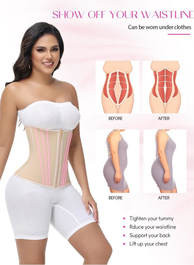 SHAPSHE Waist Trainer for Women Tummy Control Workout Waist Cincher Corset Shapewear Postpartum Body Shaper with Zipper Hook, Tan, S - Image 2