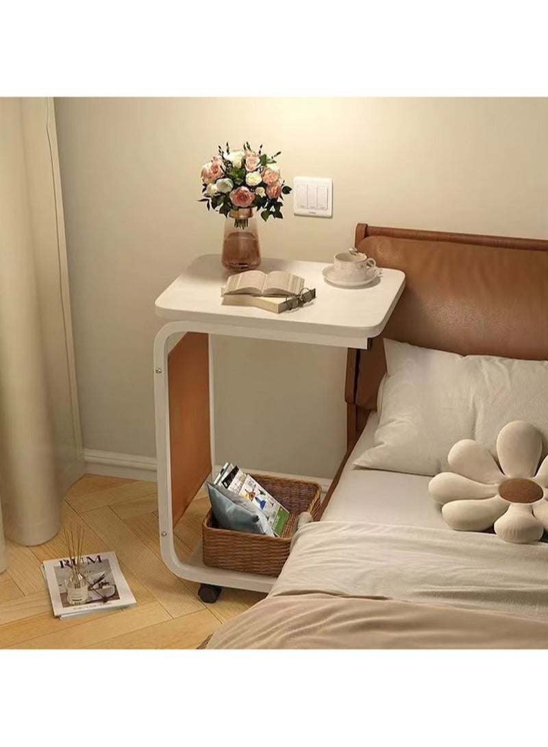 Apustim Side Table，Nightstand with 4 Wheels for Sofa Bedroom Living Room Office，Coffee Table for Small Space，Stable，Sturdy Metal Frame，Space Saving （White） - Image 4