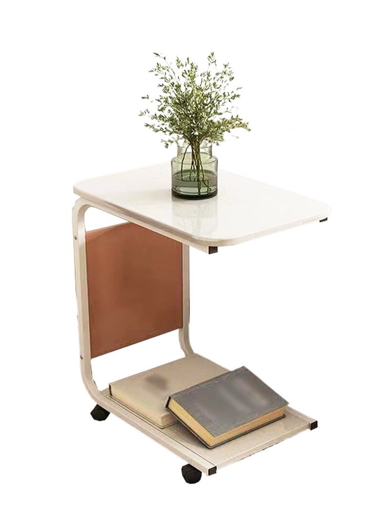 Apustim Side Table，Nightstand with 4 Wheels for Sofa Bedroom Living Room Office，Coffee Table for Small Space，Stable，Sturdy Metal Frame，Space Saving （White） - Image 1