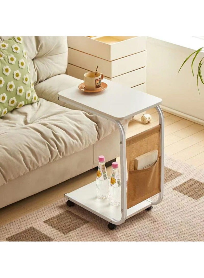 Apustim Side Table，Nightstand with 4 Wheels for Sofa Bedroom Living Room Office，Coffee Table for Small Space，Stable，Sturdy Metal Frame，Space Saving （White） - Image 5