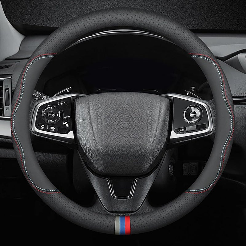 HAOTULE New Nappa Leather car Steering Wheel Cover Universal 15 inch Black