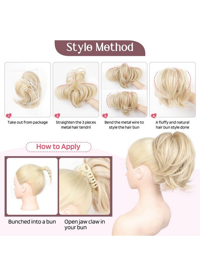 HOOJIH Ponytail Extension, Claw Clip in Straight Hair Bun Messy Bun 9 Inch Short Ponytail Extension with Bendable Metal Wire Hair Pieces for Women Fake Hair Bun - Blonde with White Highlights - Image 4