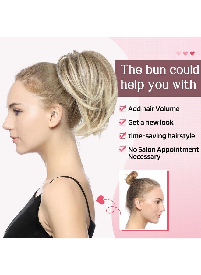 HOOJIH Ponytail Extension, Claw Clip in Straight Hair Bun Messy Bun 9 Inch Short Ponytail Extension with Bendable Metal Wire Hair Pieces for Women Fake Hair Bun - Blonde with White Highlights - Image 3
