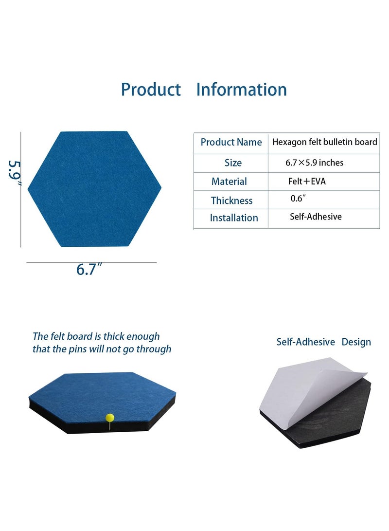 KASTWAVE Self-Adhesive Bulletin Boards, 8Pcs/5.9 in Hexagon Self Adhesive Felt Board Tiles, with Push Pins Hexagon Bulletin Board for Walls, Felt Cork Pin Board for Pictures Photos Memos (Color A) - Image 2