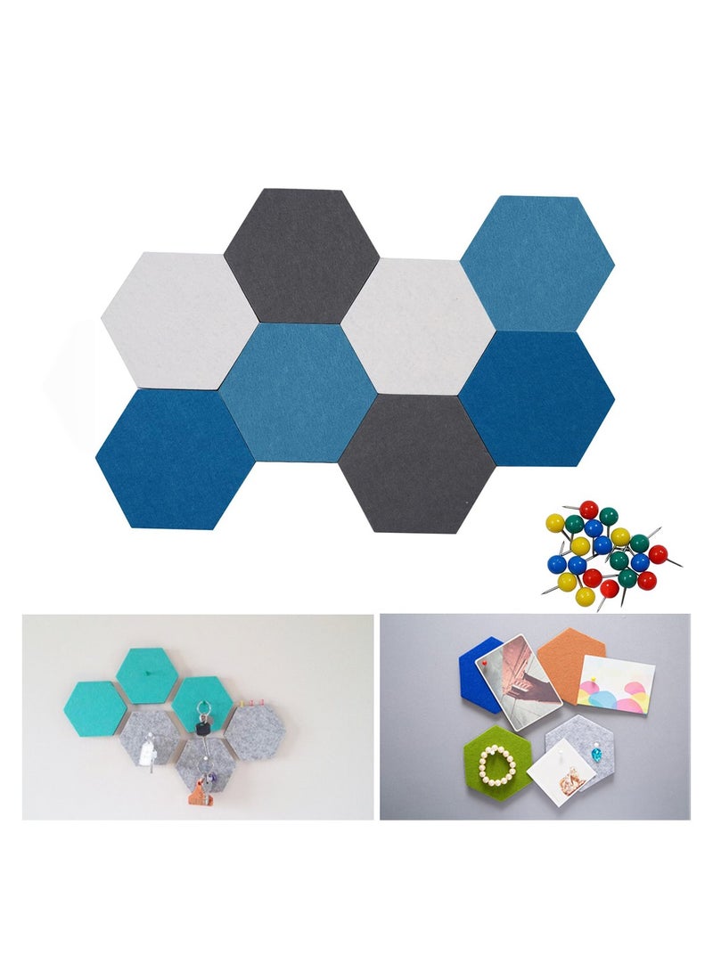 KASTWAVE Self-Adhesive Bulletin Boards, 8Pcs/5.9 in Hexagon Self Adhesive Felt Board Tiles, with Push Pins Hexagon Bulletin Board for Walls, Felt Cork Pin Board for Pictures Photos Memos (Color A) - Image 1
