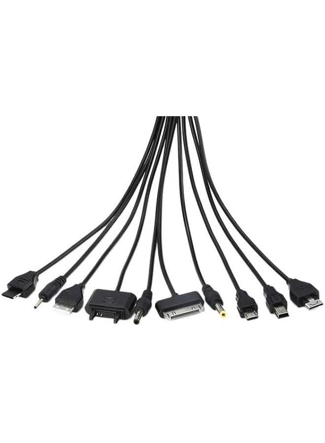 قطعة واحدة 10 في 1 كابلات USB متعددة الشحن باللون الأسود للهواتف المحمولة، سلك شحن USB 20 سم/7.87 بوصة، كابل شاحن الهاتف المحمول من USB إلى متعدد المقابس، كابل USB للهواتف الذكية، كابل شاحن 7.87 بوصة - Image 3